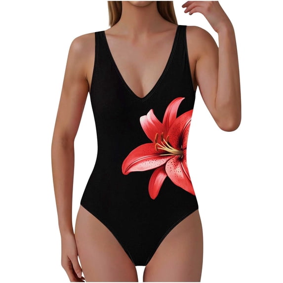 Yuanlook Women One Piece Swimwear Sleeveless Tummy Control Swimsuit Vintage Slimming Bathing Suits - Multicolor - M