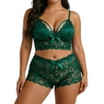 thumbnail image 1 of Yuanlook Women Plus Size Lace Loungewear Set, Spaghetti Strap V Neck Cami Crop Top & High Waist Shorts Bow Decor Daily Sleep Outfit S-XXXXL, 1 of 7
