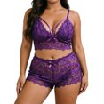 thumbnail image 1 of Yuanlook Women Plus Size Lace Loungewear Set, Spaghetti Strap V Neck Cami Crop Top & High Waist Shorts Bow Decor Daily Sleep Outfit S-XXXXL, 1 of 7