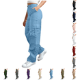 thumbnail image 1 of Yuanlook Women Plus Size Wide‑Leg Cargo Pants, Button Partial Elastic High‑Rise Waist Full Length Utility Trousers Relaxed‑Fit Casual Outdoor Bottoms S‑5XL, 1 of 7
