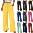 thumbnail image 1 of Yuanlook Women Stretch Soft Knit Wide Leg Trousers, Gathered Elastic Waist Casual Tie Detail Convenient Side Pockets Comfort Leisure Pants S-XXL, 1 of 8