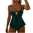 thumbnail image 1 of Yuanlook Women's 2 Piece Ruffle Hem Tankini Set Shell Accent Front Cutout Tummy Control Swimwear Size S-XL, 1 of 4