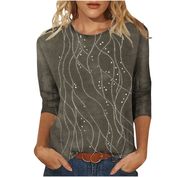 Yuanlook Women's 3/4 Length Sleeve Tops Crew Neck Dressy Casual Blouses T Shirts Fall Clothes - Khaki - M