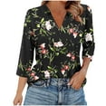 thumbnail image 1 of Yuanlook Women's 3/4 Length Sleeve Tops,Summer V Neck Shirts Blouses Dressy Fashion Print Tees for Work - Black - M, 1 of 7