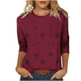 thumbnail image 1 of Yuanlook Women's 3/4 Sleeve Shirts,Dressy Casual Tops Crew Neck Blouses Summer T Shirts Loose Fit Business Work Clothes - Wine - XL, 1 of 9
