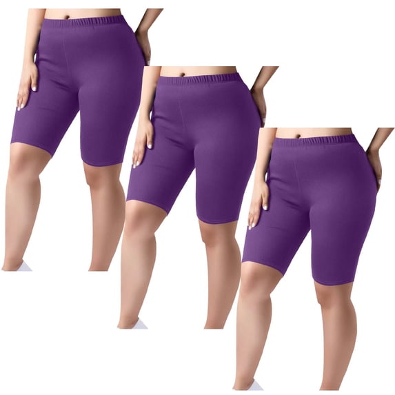 Yuanlook Women's 3 Pack Plus Size Mid Thigh Bike Shorts Elastic Waist Athletic Workout Shorts