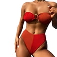 thumbnail image 1 of Yuanlook Women's Bandeau Bikini O Ring Strapless Tie Back Textured High Cut Two Piece Swimsuit Bathing Suits,Red,L, 1 of 9