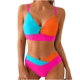 thumbnail image 1 of Yuanlook Women's Bold Color Block Twist Front Bikini Set High Waist Pool Casual Swimwear Size S-XXL, 1 of 6