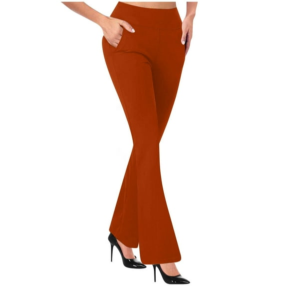 Yuanlook Women's Bootcut Dress Pants,Business Casual Work Pants with Pockets Pull On Regular Slacks for Office - Orange - L