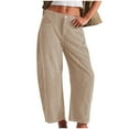 thumbnail image 1 of Yuanlook Women's Capri Corduroy Pants Mid-Rise Elastic Waist Harem Lantern Pants Casual Wide Leg Baggy Trouser with Pockets - Khaki - L, 1 of 8