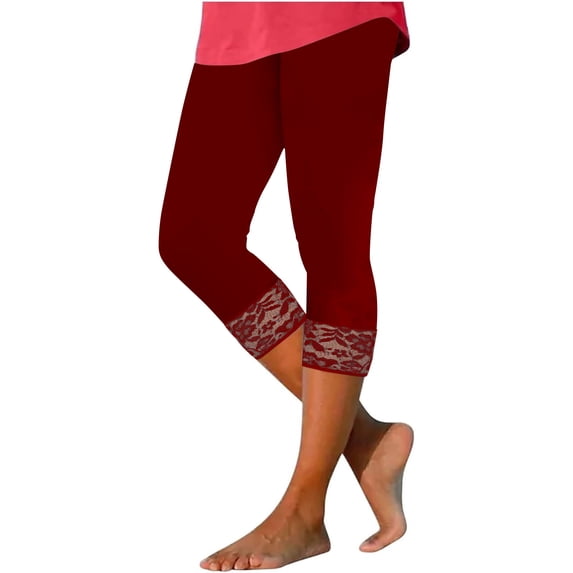 Yuanlook Women's Capri Legging,Knee Length Slim Fit Cropped Pants High Waisted Tummy Control Yoga Pants - Wine - S