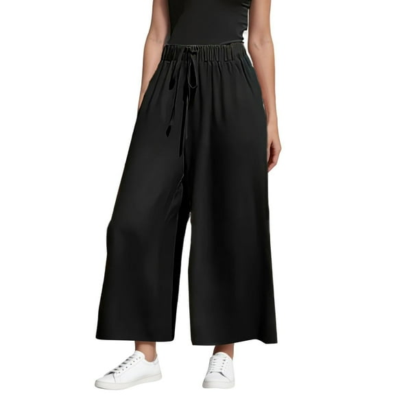 Yuanlook Women's Capris Baggy Pants Casual Wide Leg Loose Palazzo Slacks Cropped Trousers Baggy Pants