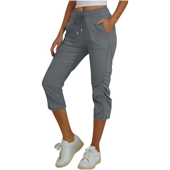 Yuanlook Women's Cargo Capri Pant,Hiking Pants Lightweight Casual Cropped Travel Trousers - Dark Gray - M