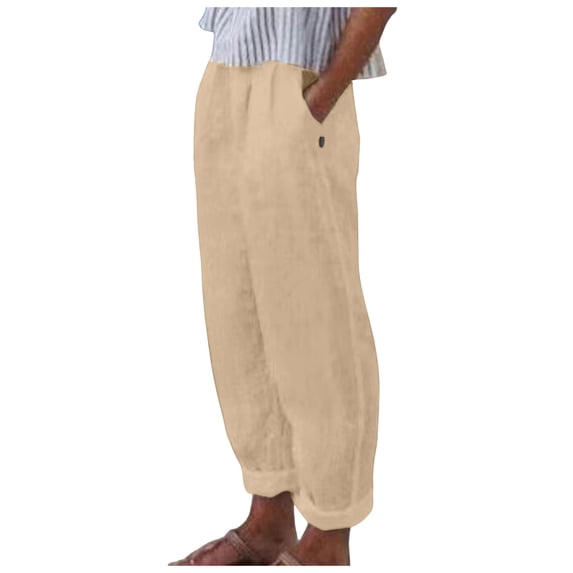 Yuanlook Women's Casual Capris Pants,Wide Leg Loose Lounge Trousers with Pockets Cropped Harem Pants