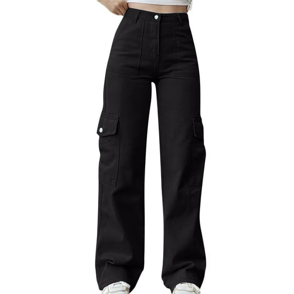 Yuanlook Women's Casual Cargo Pants,High Waisted Wide Leg Baggy Sweatpants Straight Leg Trousers with Pockets