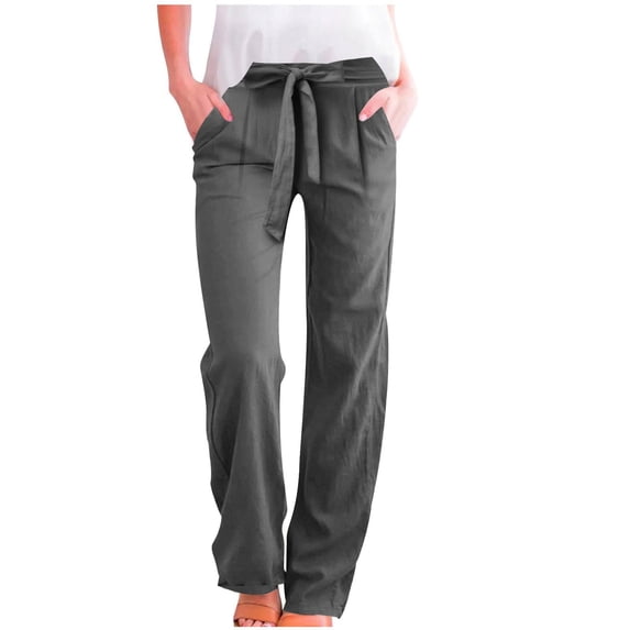 Yuanlook Women's Casual Pants,High Waist Wide Leg Loose Flowy Trousers Business Work Straight Pant - Gray - L
