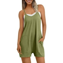 Yuanlook Women's Casual Rompers,Sleeveless Jumpsuits Loose Strap Shorts Overalls Trendy Outfits with Pockets - Green - M