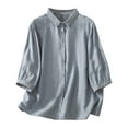 thumbnail image 1 of Yuanlook Women's Casual Shirts,3/4 Lenght Sleeve Collared Neck Button Down Blouse Business Work Tops Dressy Tees - Blue - M, 1 of 9