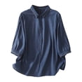 thumbnail image 1 of Yuanlook Women's Casual Shirts,3/4 Lenght Sleeve Collared Neck Button Down Blouse Business Work Tops Dressy Tees - Dark Blue - M, 1 of 8