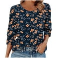 thumbnail image 1 of Yuanlook Women's Casual Tops 3/4 Sleeve T-Shirts Round Neck Cute Tunic Basic Tees Blouses Loose Fit Pullover - Navy - XL, 1 of 7