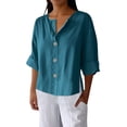 thumbnail image 1 of Yuanlook Women's Casual Tops,Crewneck 3/4 Sleeve T-Shirts Loose Fit Cute Basic Tops Tees Blouses - Green - XL, 1 of 8