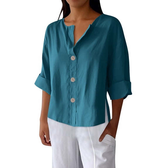Yuanlook Women's Casual Tops,Crewneck 3/4 Sleeve T-Shirts Loose Fit Cute Basic Tops Tees Blouses - Green - XL