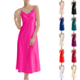 thumbnail image 1 of Yuanlook Women's Chic Satin Slip Night Dress, V Neck Floral Lace Trim Spaghetti Strap Loose Midi Length Night Loungewear S-XXL, 1 of 9