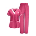 thumbnail image 1 of Yuanlook Women's Comfort Stretch Scrub Set V Neck Pocketed Top Elastic Waist Pants Nursing Uniform, 1 of 9