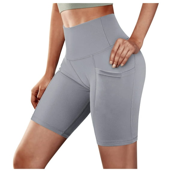 Yuanlook Women's Compression Workout Shorts, High Waist Biker Shorts with Side Phone Pockets, S-XXL