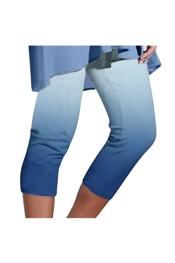 Women's Cotton Capri Leggings,Super Soft Lightweight Breathable for Fitness,Yoga,Everyday Wear - Blue - L