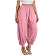 thumbnail image 1 of Yuanlook Women's Cotton Linen Pull-On Balloon Pants, Elastic Waist with Decorative Buttons, S-XXL, 1 of 5