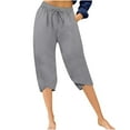 thumbnail image 1 of Yuanlook Women's Cotton Linen Relaxed Cropped Pants, Drawstring Waist with Tulip Hem & Side Pockets, S-XXL, 1 of 7