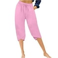 thumbnail image 1 of Yuanlook Women's Cotton Linen Relaxed Cropped Pants, Drawstring Waist with Tulip Hem & Side Pockets, S-XXL, 1 of 7