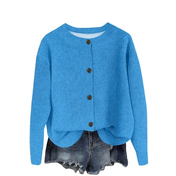 Yuanlook Women's Crew Neck Single Breasted Long Sleeve Cardigan, Solid Loose Knit Casual Layering Outer Tops S-XXL