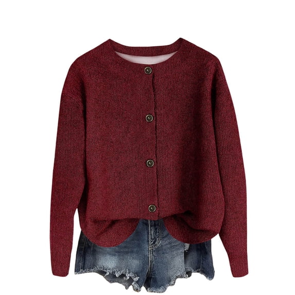 Yuanlook Women's Crew Neck Single Breasted Long Sleeve Cardigan, Solid Loose Knit Casual Layering Outer Tops S-XXL
