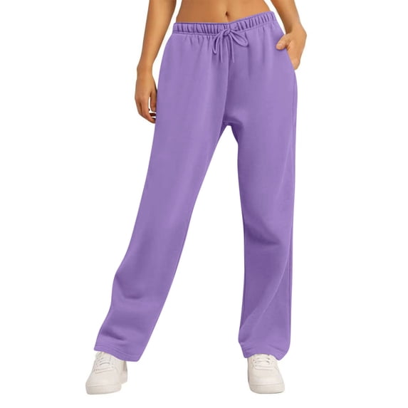 Yuanlook Women's Drawstring Wide Leg Sweatpants Solid Color Baggy Straight Leg Lounge Pants Fall Outfits Athletic Joggers with Pockets S-XXL
