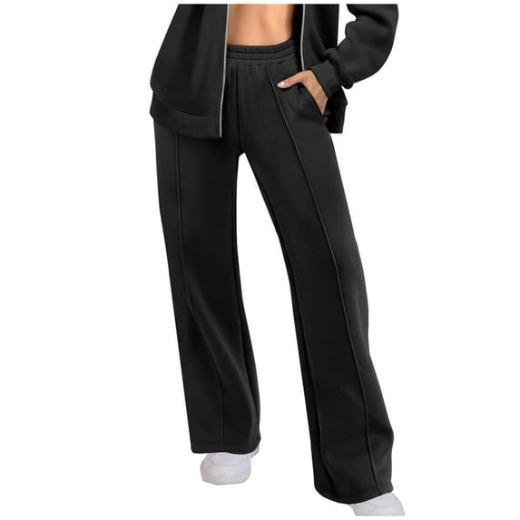 Yuanlook Women's Elastic Waist Center Seam Wide Leg Sweatpants, Solid Loose Straight Casual Athletic Trousers S-XXL