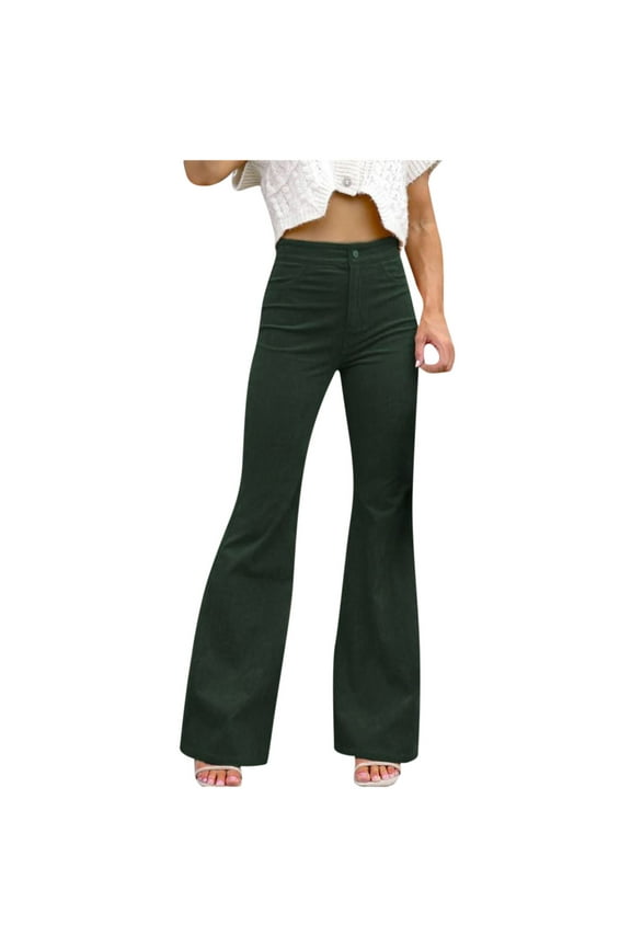 Women's Flare Pants Corduroy Elastic Waist Bell Bottom Trousers for Fall Winter,Vintage Baggy Slacks