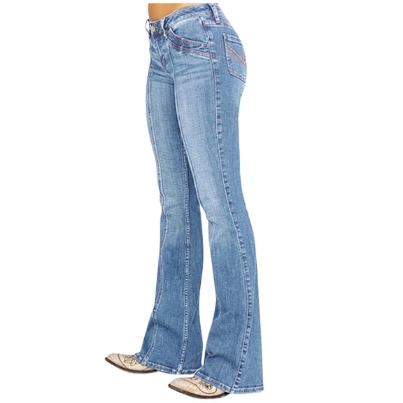 Yuanlook Women's Flared Jeans Pants Trendy Stretchy Bell Bottom Jeans Mid Rise Bootcut Denim Pants with Pockets