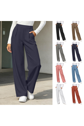 Women's Front‑Pleat Structured Wide Leg Pants, Zip‑Button Closure Suit Pants for Business Meetings and Weekend Gatherings S‑XXL