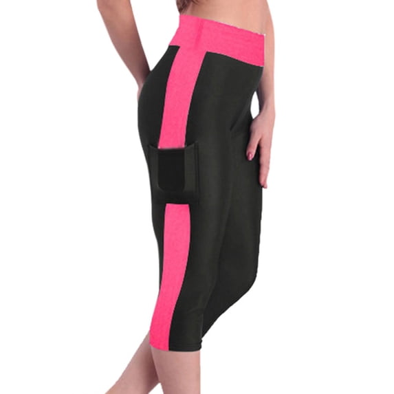 Yuanlook Women's High Waist Capri Leggings, Stretchy with Color Block Side Stripe, Yoga & Workout Trousers, S-XXXL