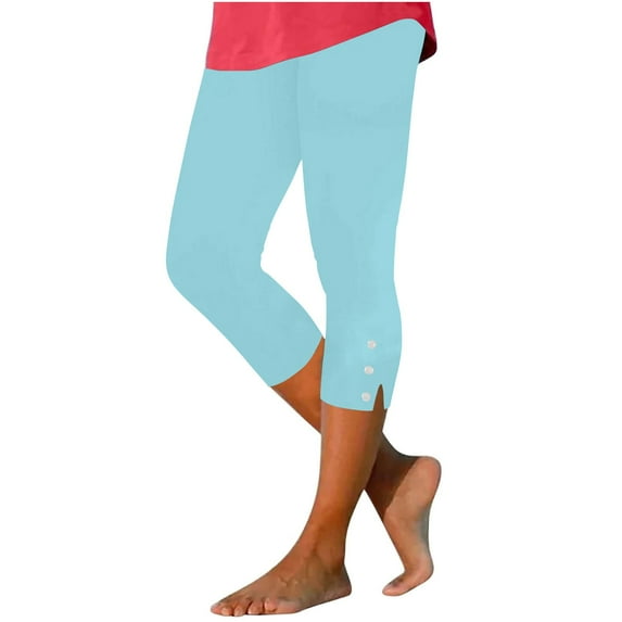 Yuanlook Women's High Waist Capri Pants Office & Casual Trousers with Decorative Button Slit Hem Size S-XXXL