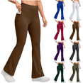 thumbnail image 1 of Yuanlook Women's High Waist Double Decor Button Flare Yoga Pants, Side Pocket Stretch Slim Bell Bottom Workout Trousers S-XXL Pants, 1 of 9