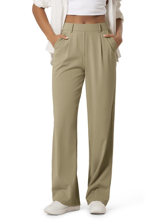 Women's High Waist Pleated Wide Leg Dress Pants, Tailored Trousers with Side Pockets, S-XXXL