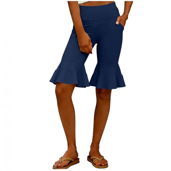 Yuanlook Women's High-Waist Ruffle Hem Athletic Shorts, Quick-Dry Elastic Waist Workout Shorts with Side Pockets, S-XXL