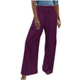 thumbnail image 1 of Yuanlook Women's High Waist Wide Leg Pants Comfy Elastic Waist Summer Vacation Pants Size S-XXXL, 1 of 5