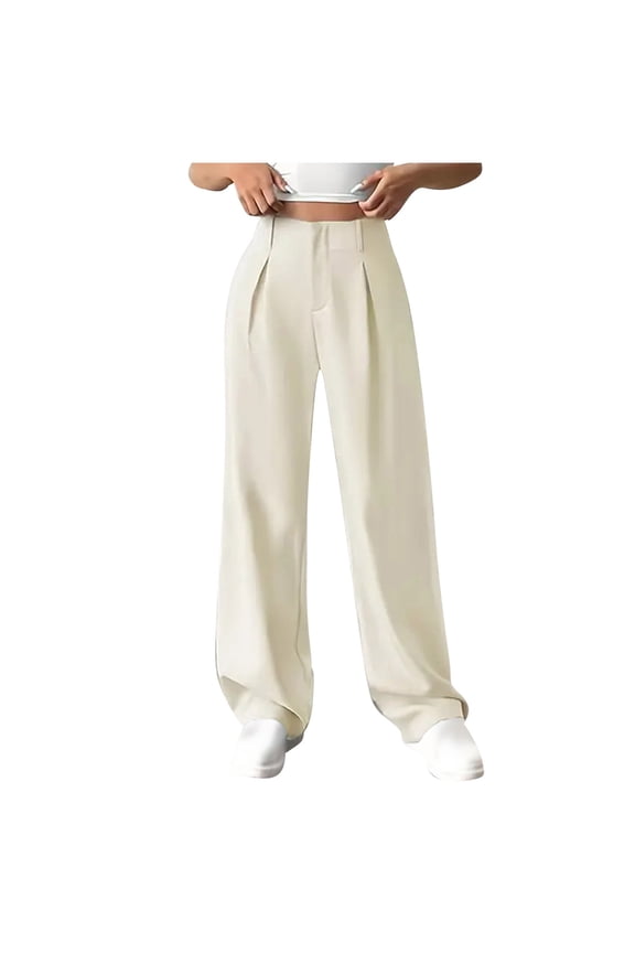 Women's High Waisted Pleated Wide Leg Dress Pants Tailored Gray Office Trousers Size S-XXL
