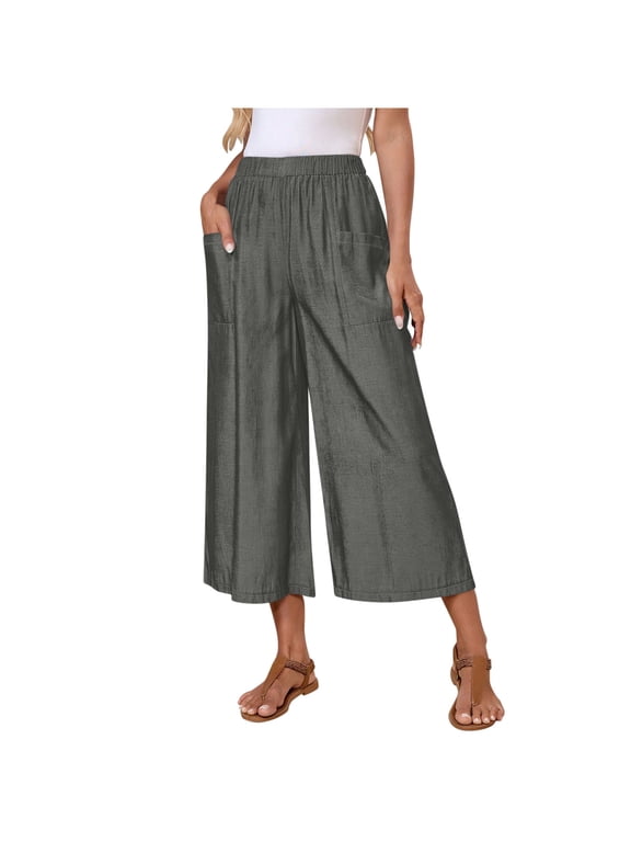 Women's Lightweight Culotte Pants, Breathable Faux Denim Wide Leg Cropped Trousers with Relaxed Fit, S-XXL