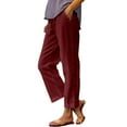 thumbnail image 1 of Yuanlook Women's Lightweight Plus Size Pants Drawstring Waist Cropped Trousers with Side Buttons Size S-5XL, 1 of 5