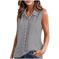 thumbnail image 1 of Yuanlook Women's Linen Cotton Blouse Collared Neck Button Down Sleeveless Casual Fit Size S-XXL, 1 of 8